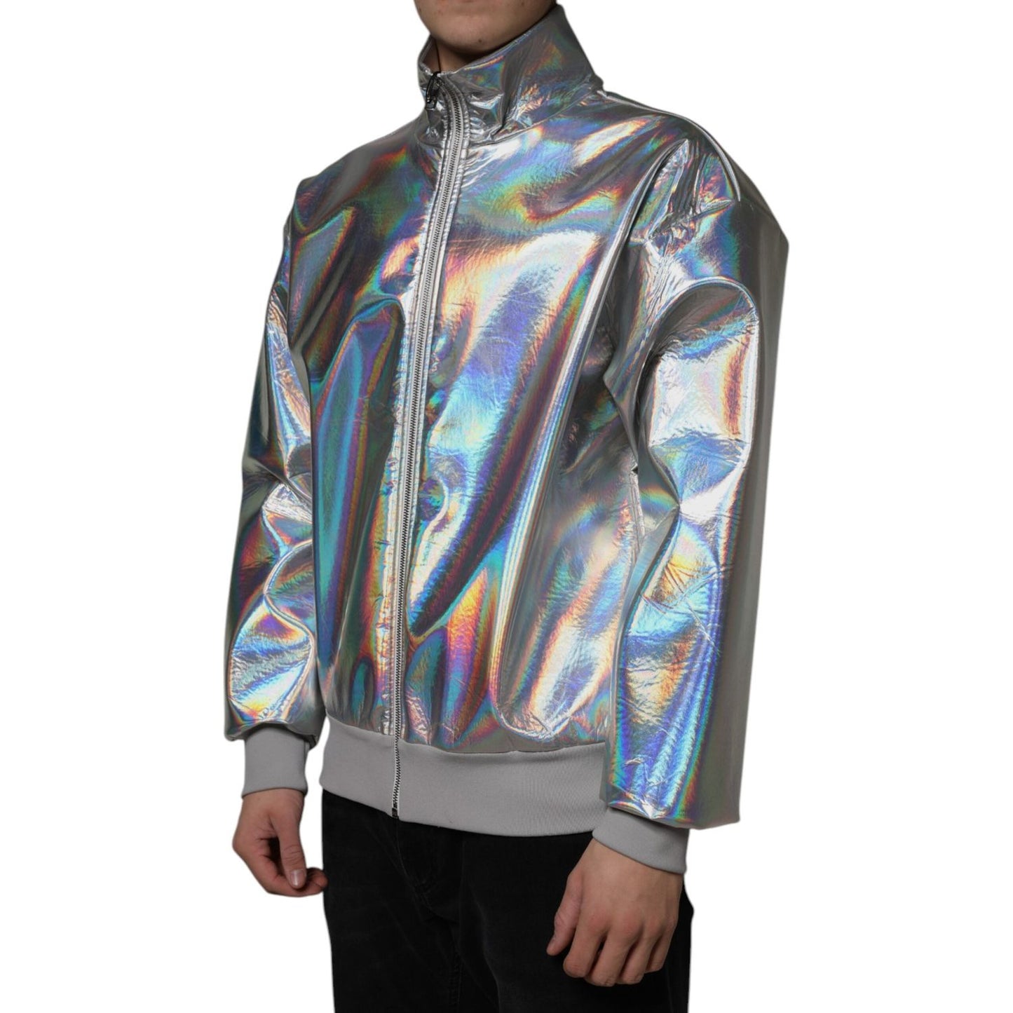 Dolce & Gabbana Silver Iridescent Full Zip Men Bomber Jacket Dolce & Gabbana Dark Slate Gray