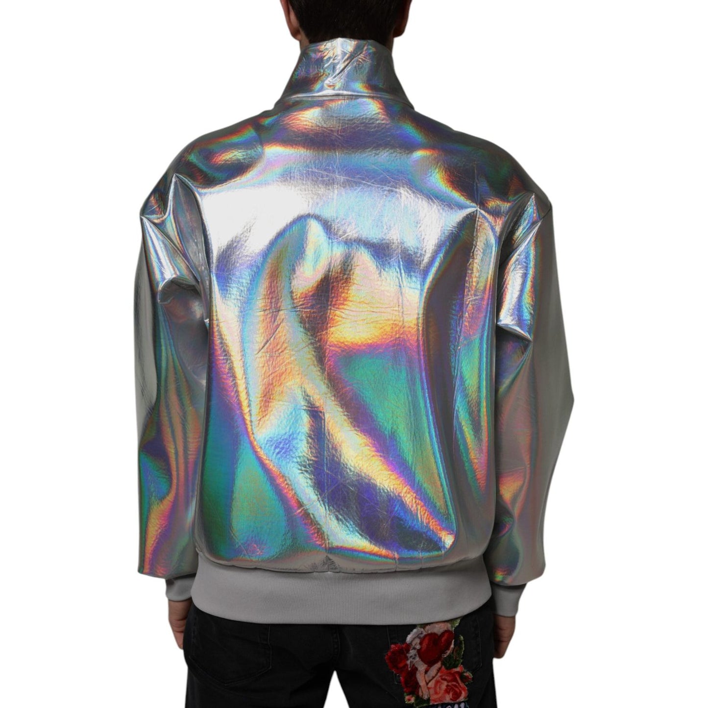 Dolce & Gabbana Silver Iridescent Full Zip Men Bomber Jacket Dolce & Gabbana Dim Gray