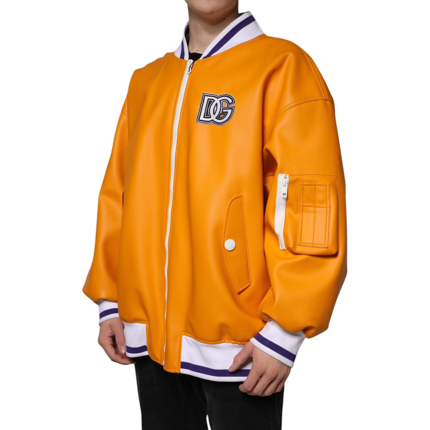 Dolce & Gabbana Orange White Full Zip Jersey Bomber Jacket Dolce & Gabbana Chocolate