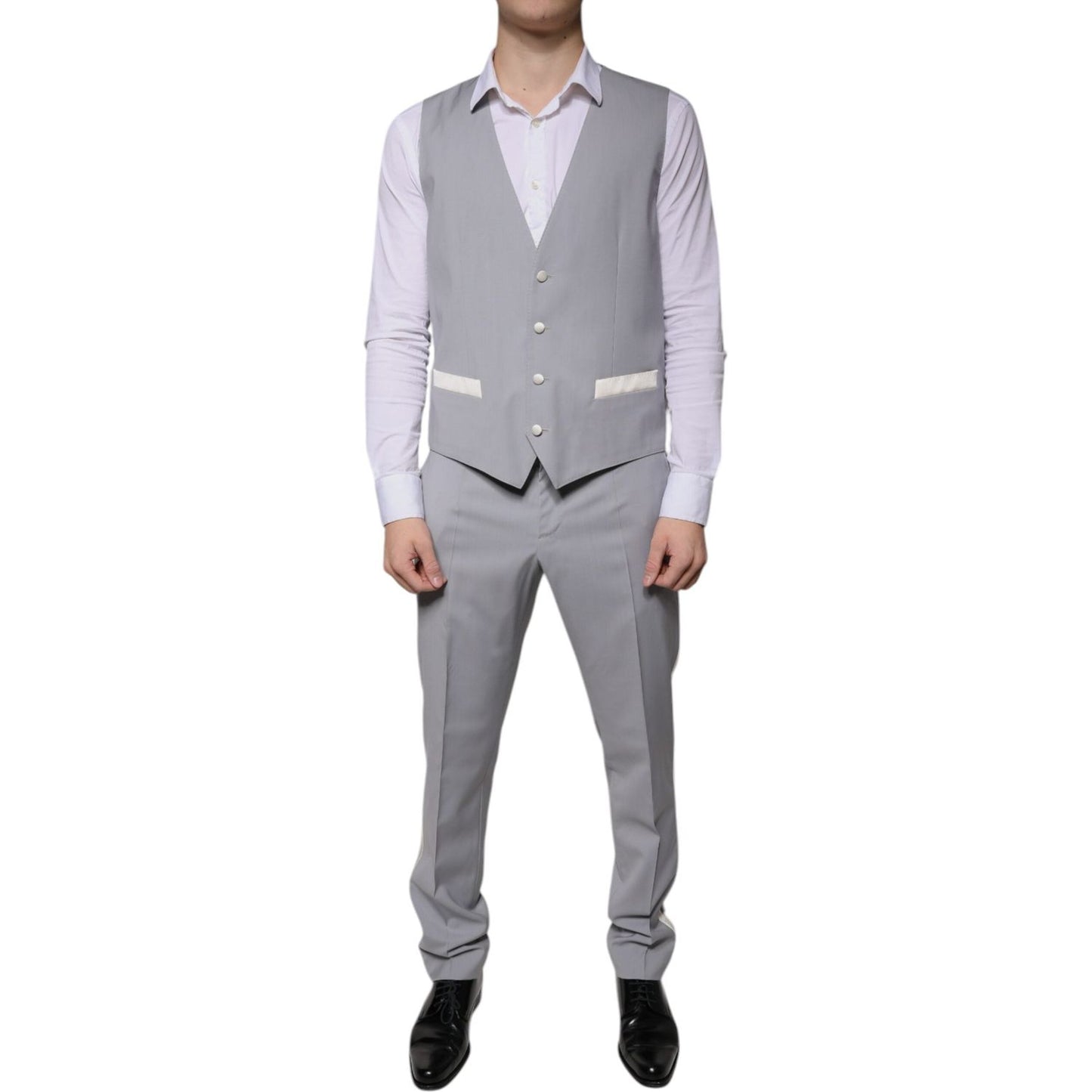 Dolce & Gabbana Gray Wool 3 Piece Slim Fit Formal Suit Dolce & Gabbana Dark Gray