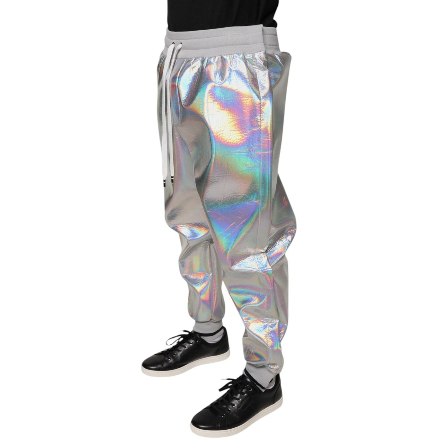 Dolce & Gabbana Silver Iridescent Men Jogger Sweatpants Pants Dolce & Gabbana Dark Gray