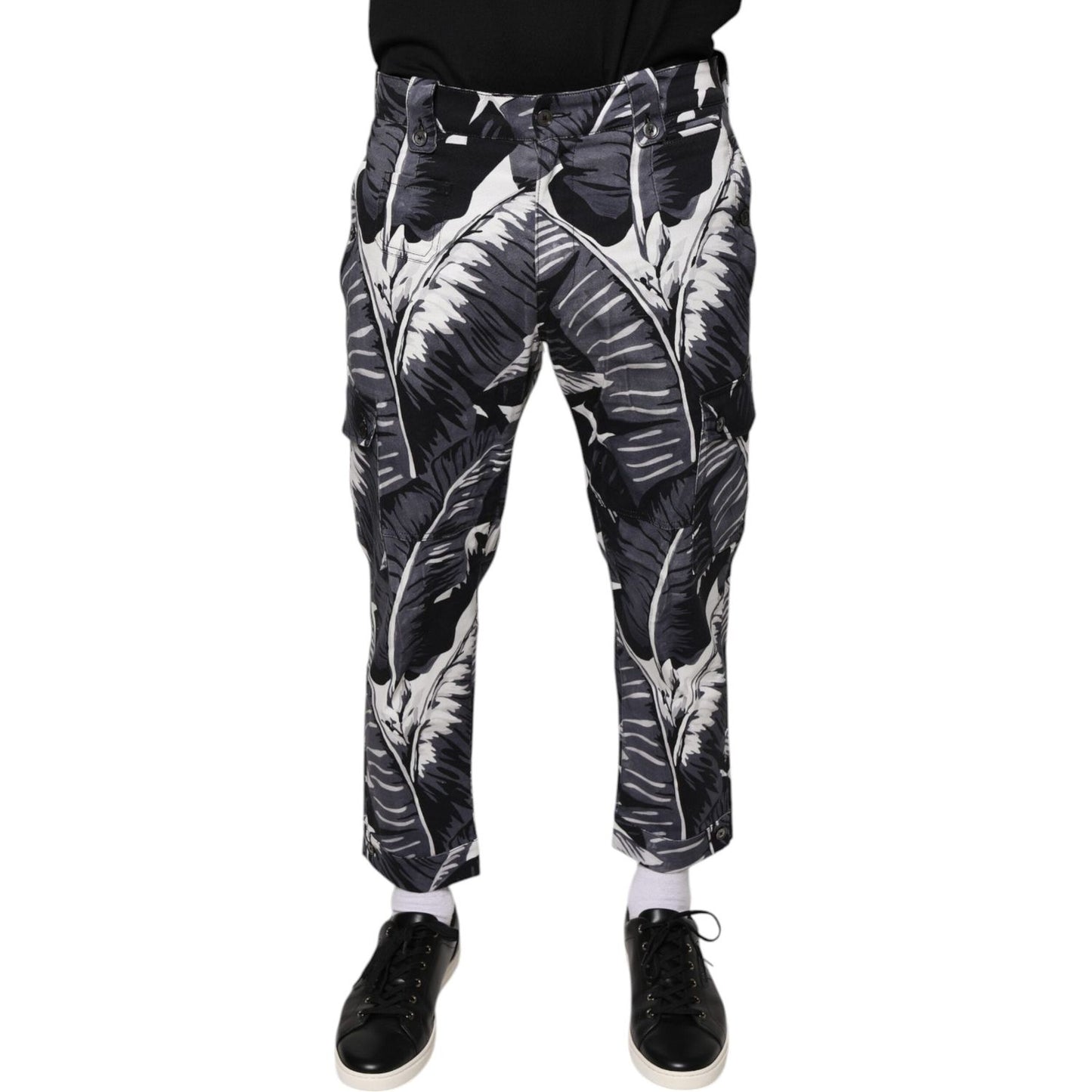 Dolce & Gabbana Gray Banana Leaf Cotton Stretch Capri Pants Dolce & Gabbana Dark Slate Gray
