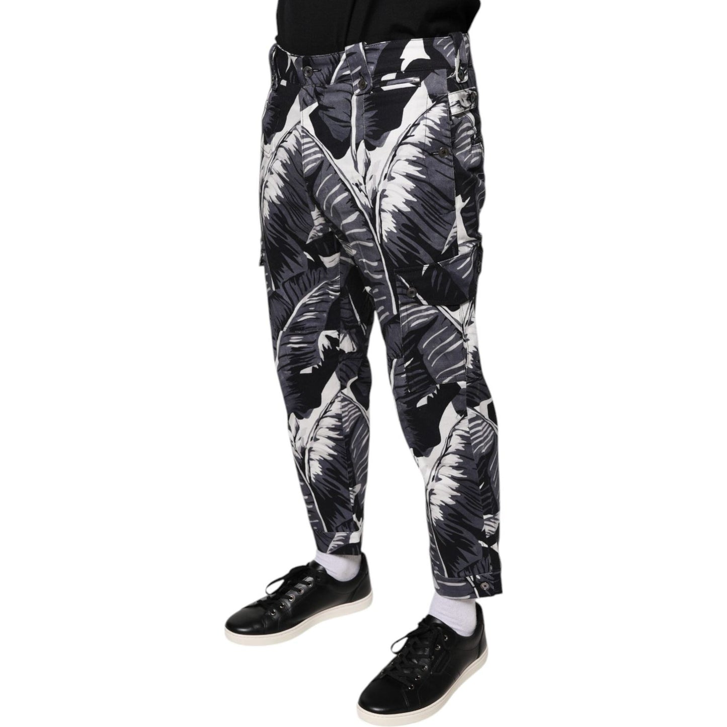 Dolce & Gabbana Gray Banana Leaf Cotton Stretch Capri Pants Dolce & Gabbana Dark Slate Gray