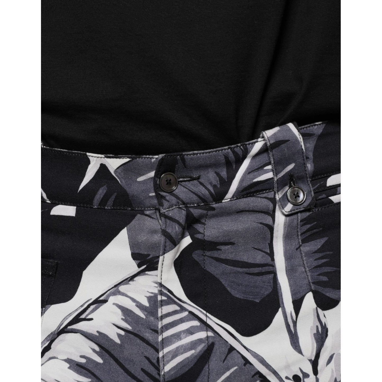Dolce & Gabbana Gray Banana Leaf Cotton Stretch Capri Pants Dolce & Gabbana Black