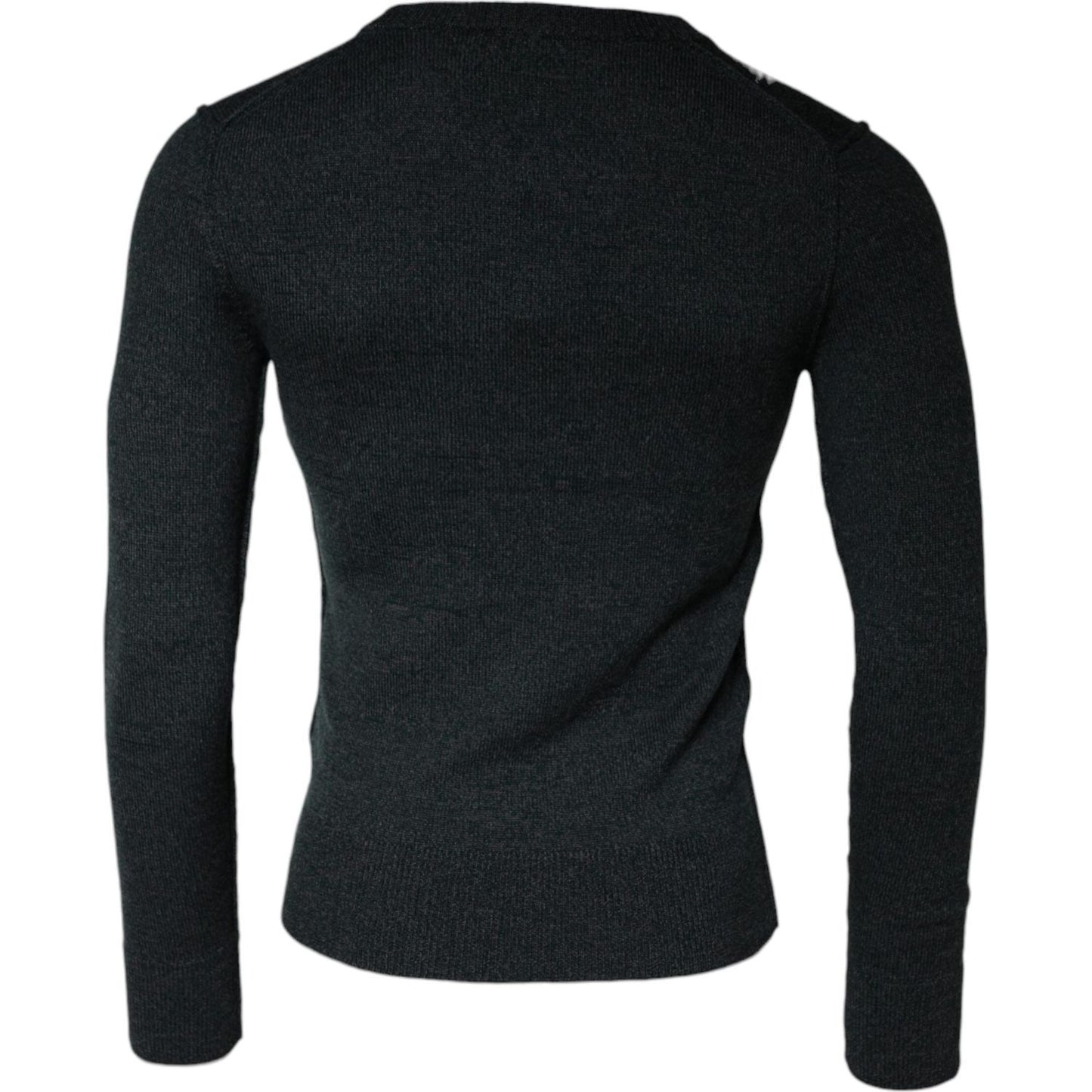 Dolce & Gabbana Gray Embellished Crew Neck Pullover Sweater Dolce & Gabbana Black