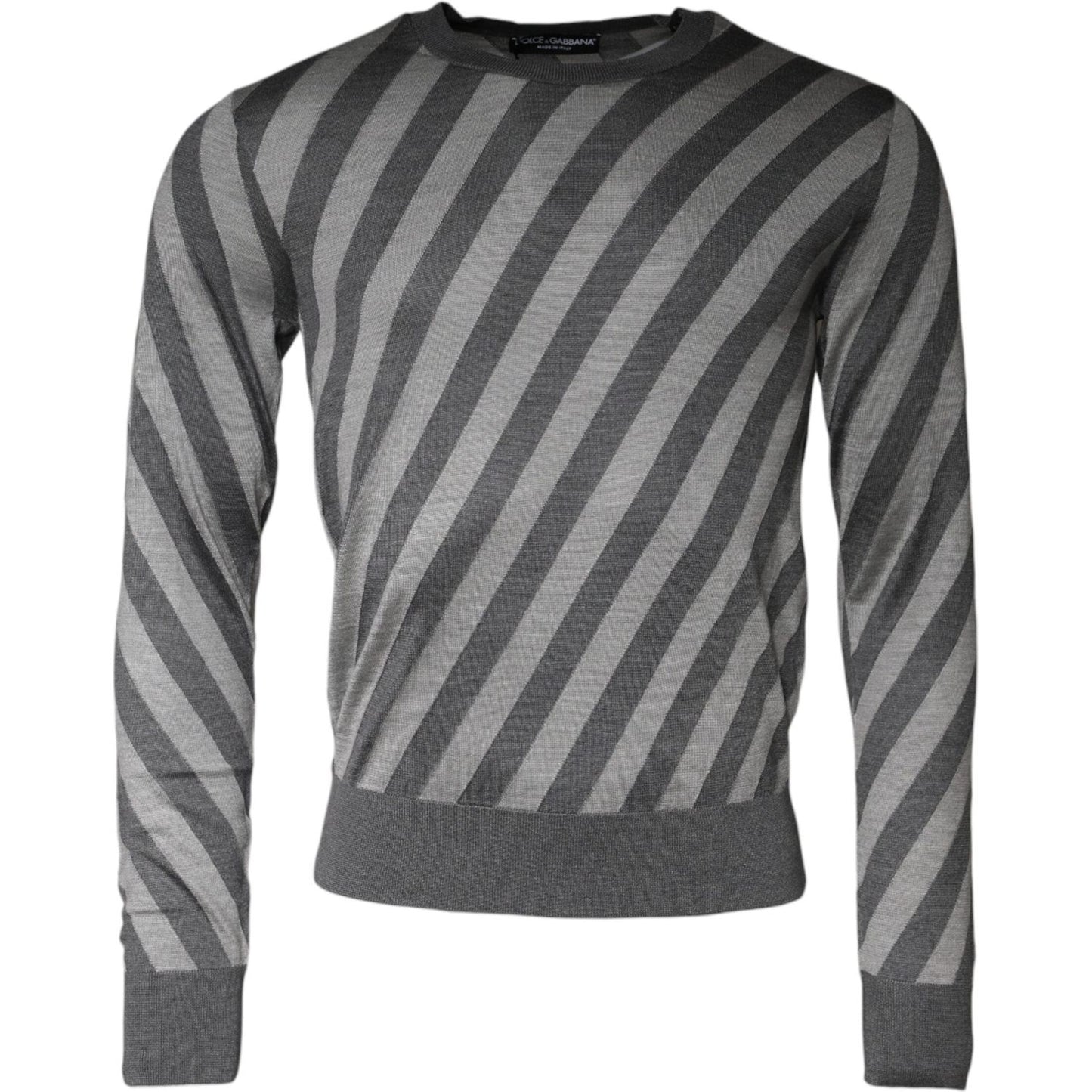 Dolce & Gabbana Gray Stripes Long Sleeve Round Neck Pullover Sweater Dolce & Gabbana Dim Gray
