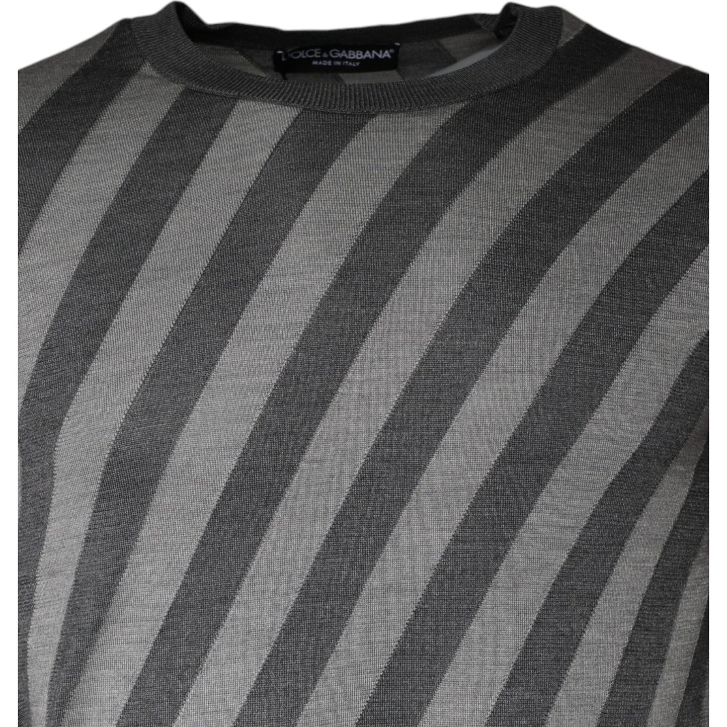 Dolce & Gabbana Gray Stripes Long Sleeve Round Neck Pullover Sweater Dolce & Gabbana Dark Slate Gray
