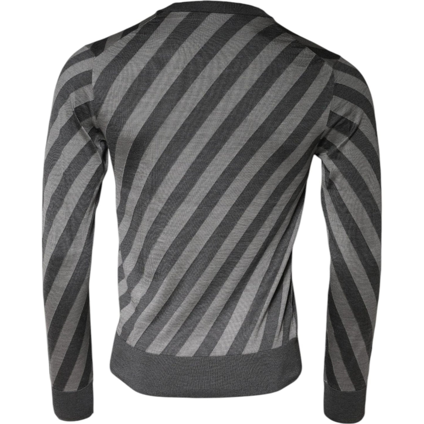 Dolce & Gabbana Gray Stripes Long Sleeve Round Neck Pullover Sweater Dolce & Gabbana Dark Slate Gray
