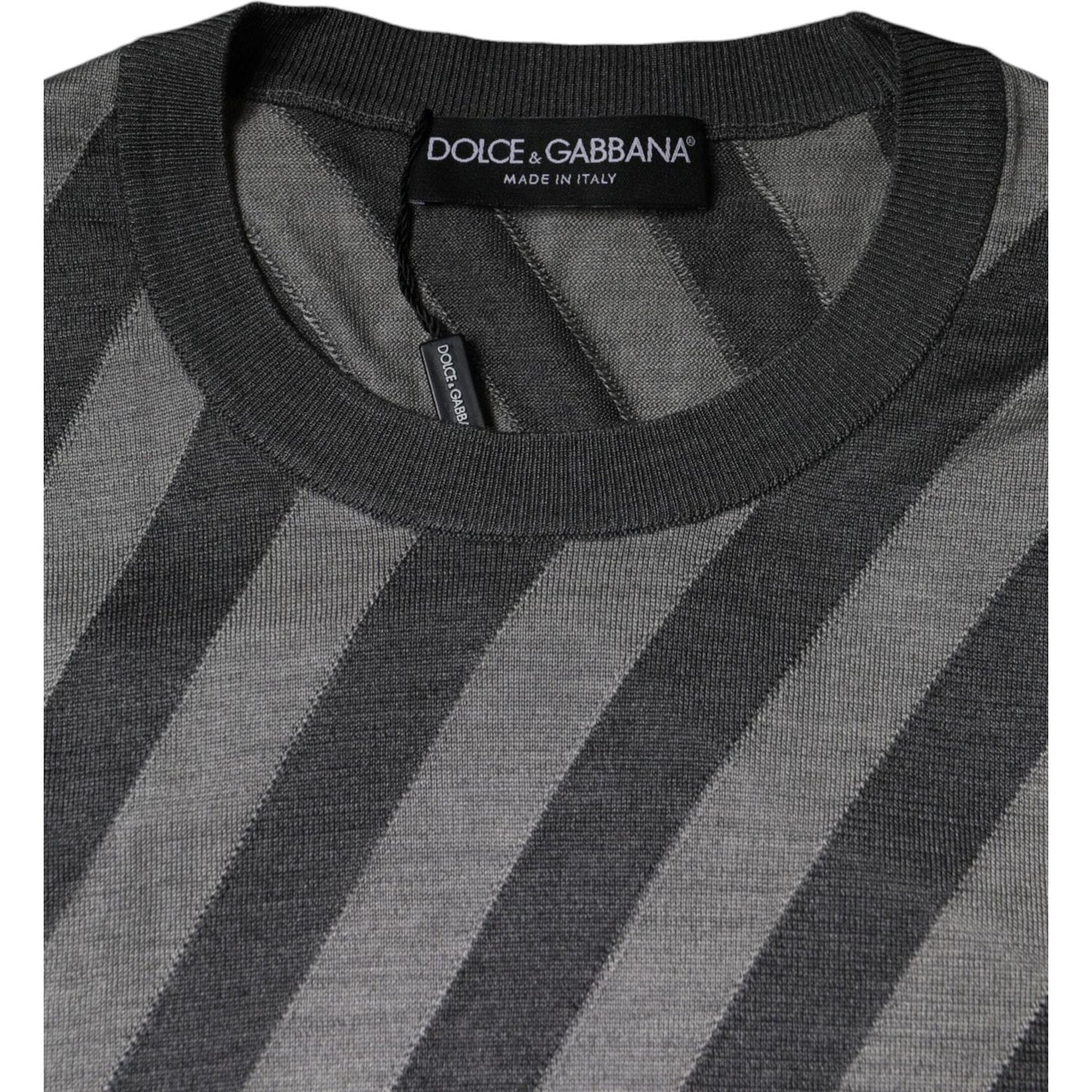 Dolce & Gabbana Gray Stripes Long Sleeve Round Neck Pullover Sweater Dolce & Gabbana Dark Slate Gray