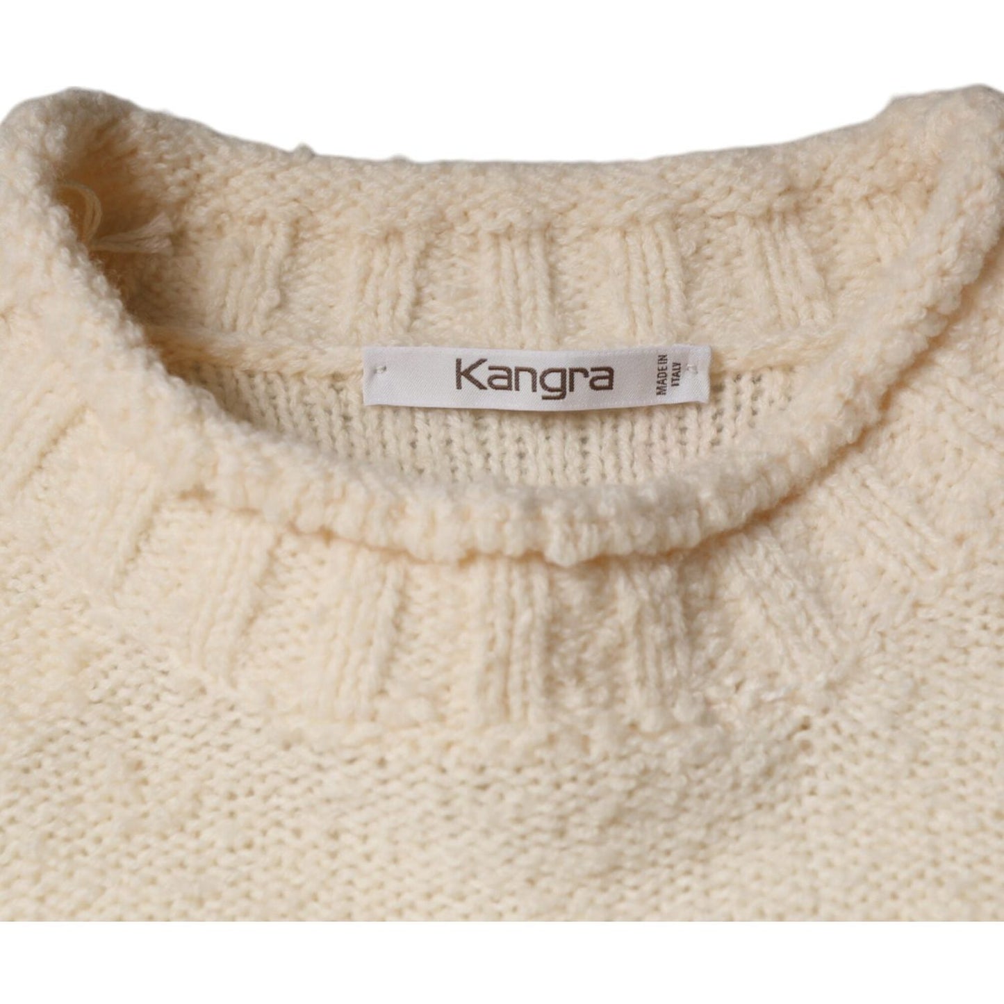 KANGRA Beige Wool Knit Long Sleeve Round Neck Pullover Sweater KANGRA Gray