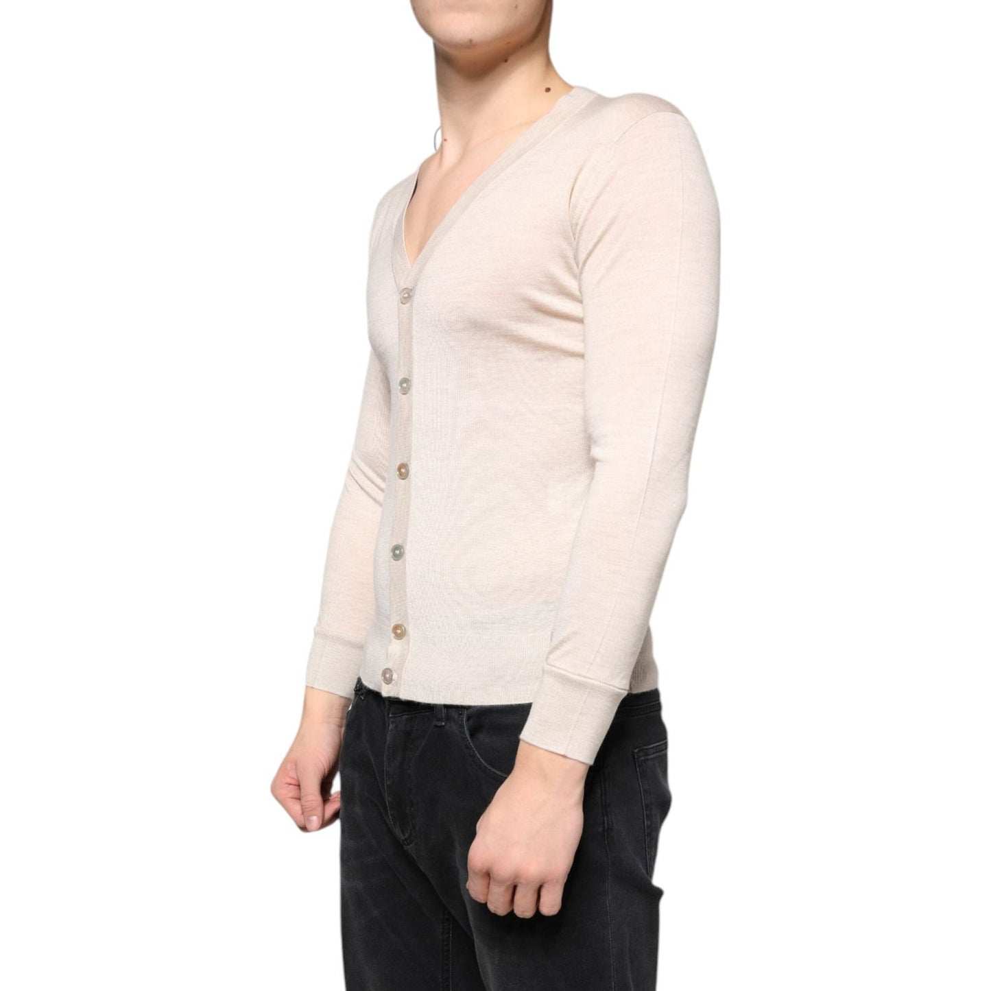 Dolce & Gabbana Beige Cashmere Button Down Cardigan Sweater Dolce & Gabbana Black