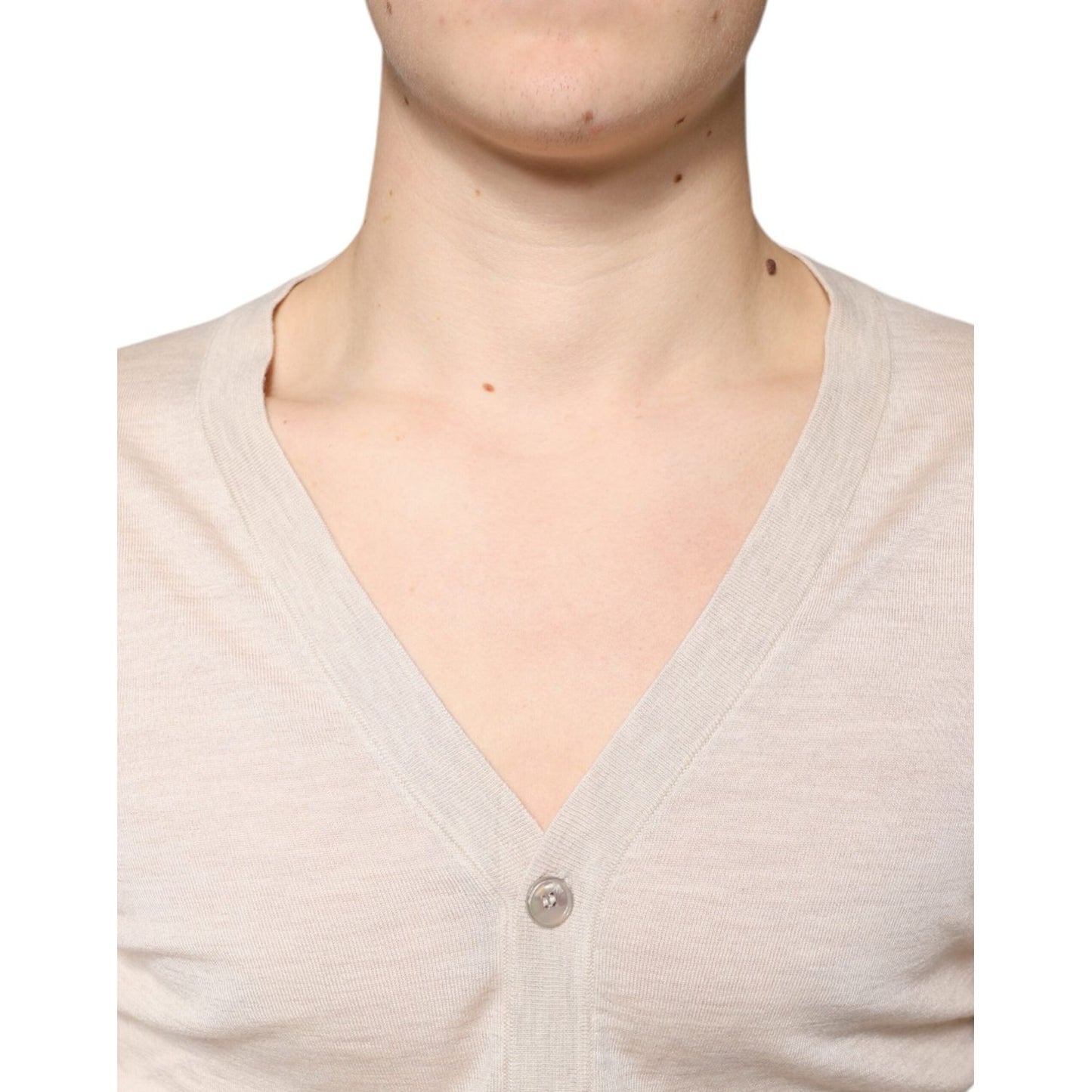 Dolce & Gabbana Beige Cashmere Button Down Cardigan Sweater Dolce & Gabbana Light Gray