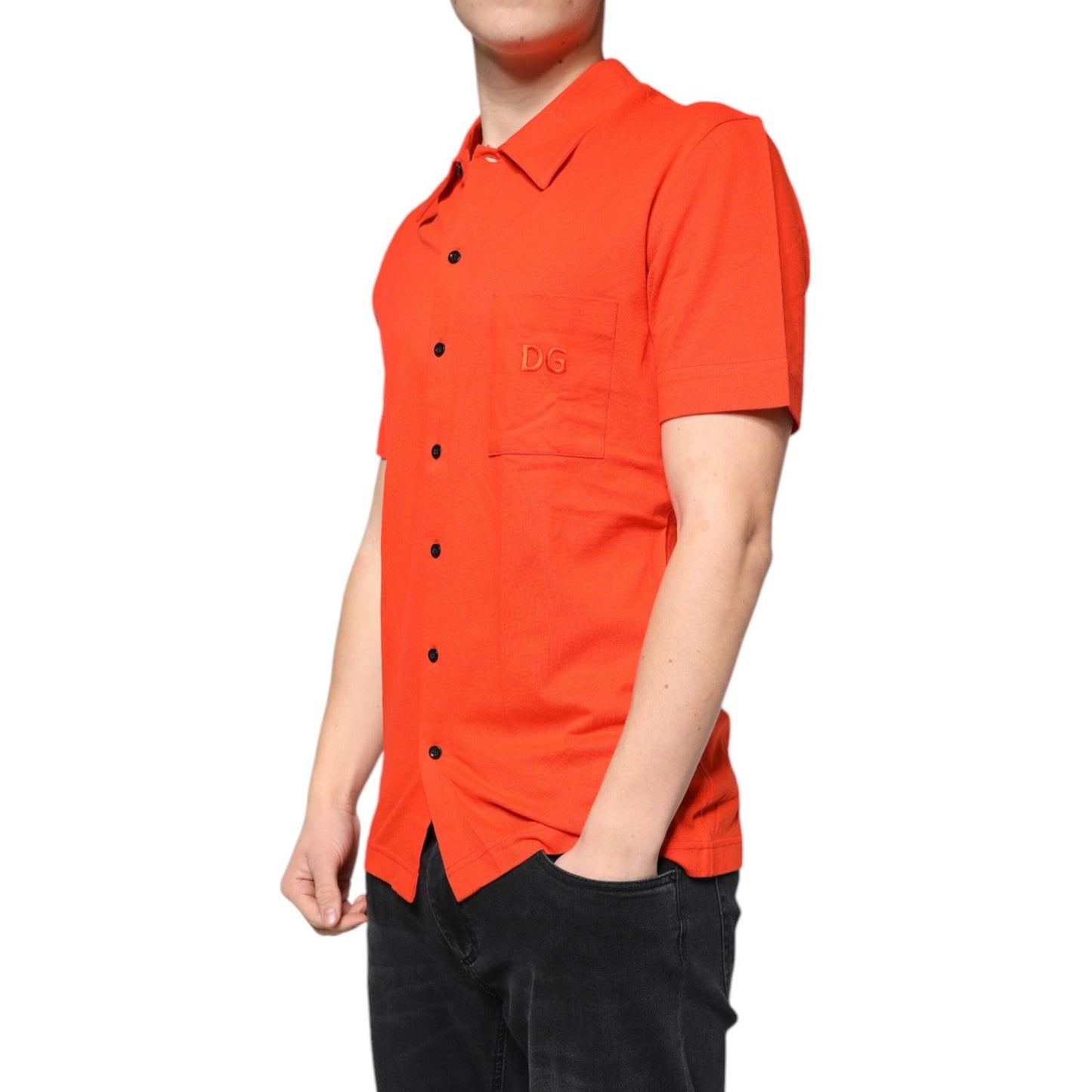 Dolce & Gabbana Orange Cotton Button Down Casual Polo Shirt Dolce & Gabbana Tomato