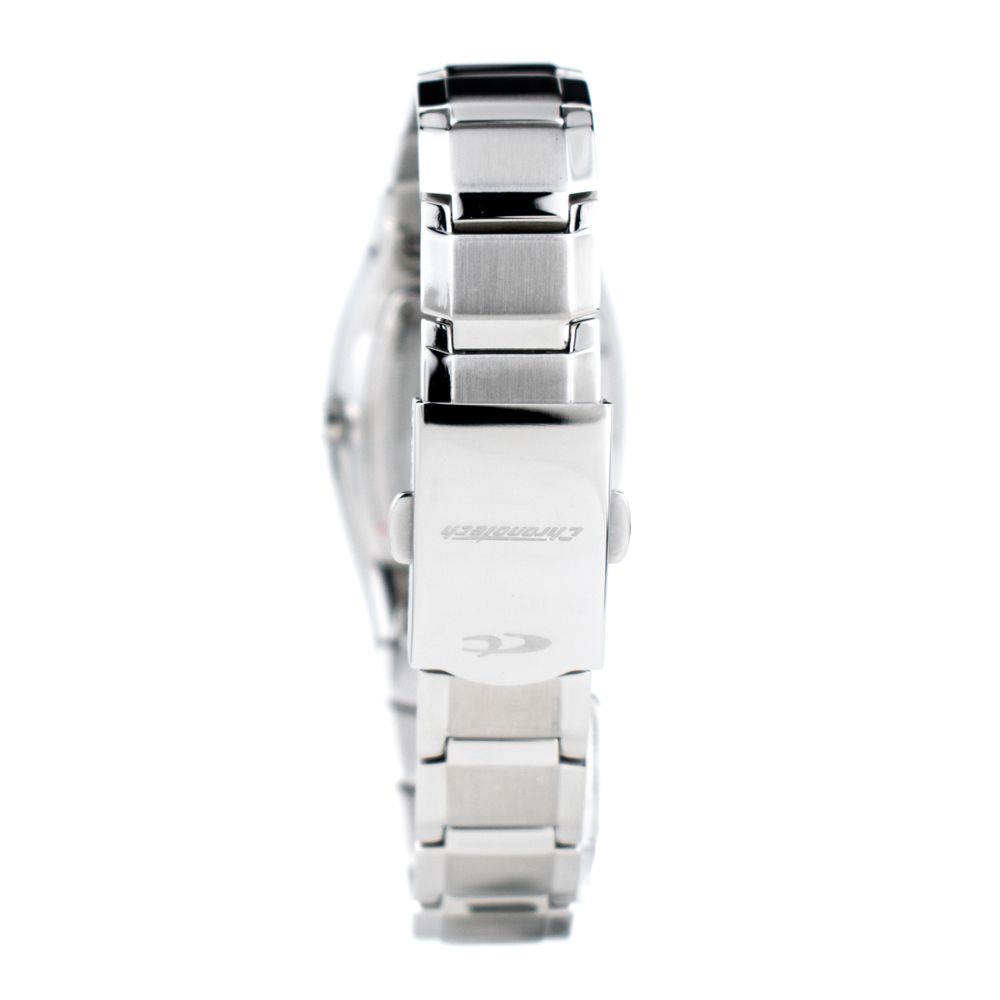Chronotech Silver Stainless Steel Dress Watch featuring a steel bracelet with butterfly closure, showcasing sleek silver craftsmanship.