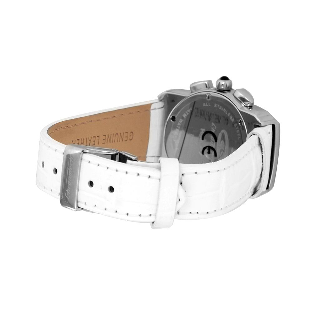 Back view of Chronotech White Leather Dress Watch showcasing genuine leather strap and buckle closure in white.