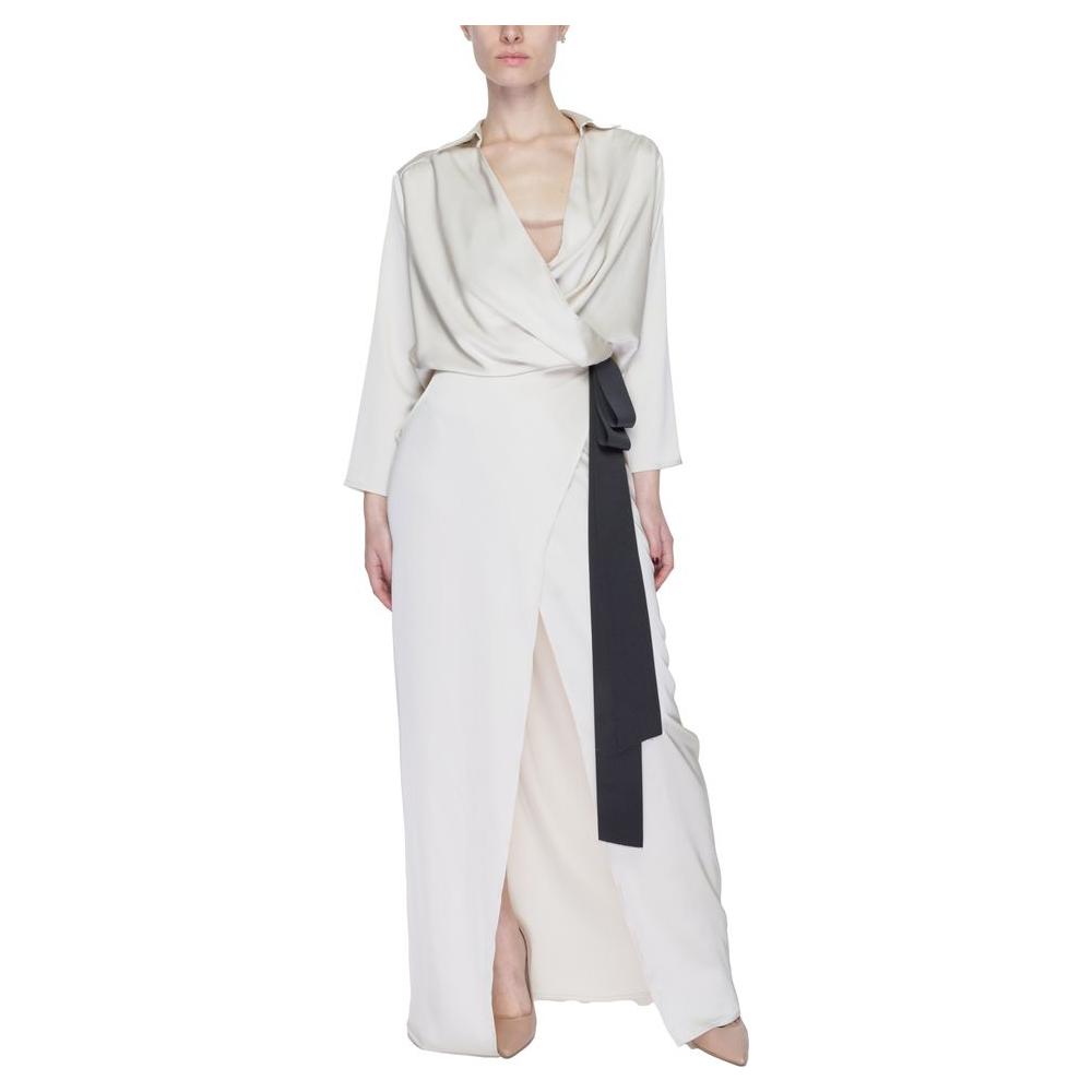 Sandro Ferrone Beige Polyester Dress Sandro Ferrone Light Gray
