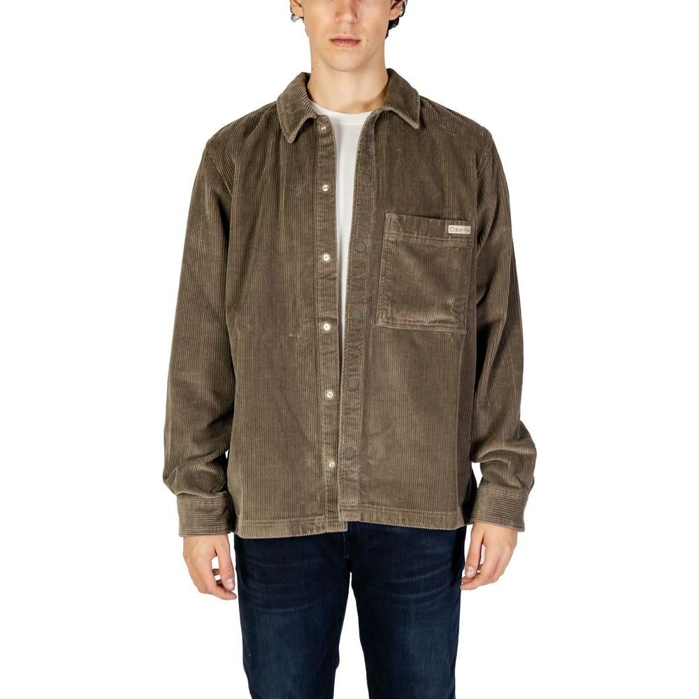 Calvin Klein Jeans Gray Cotton Shirt Calvin Klein Jeans Dark Olive Green