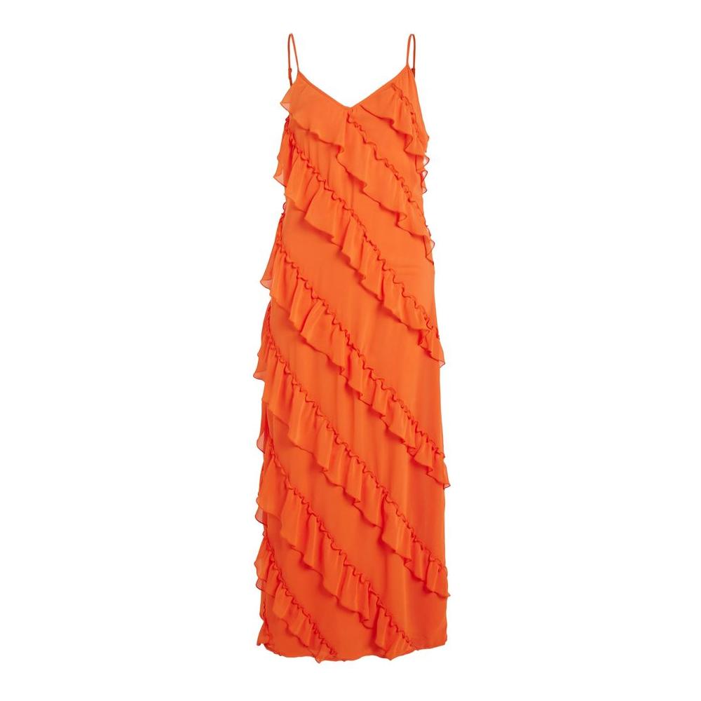 Vila Clothes Orange Polyester Dress Vila Clothes Chocolate