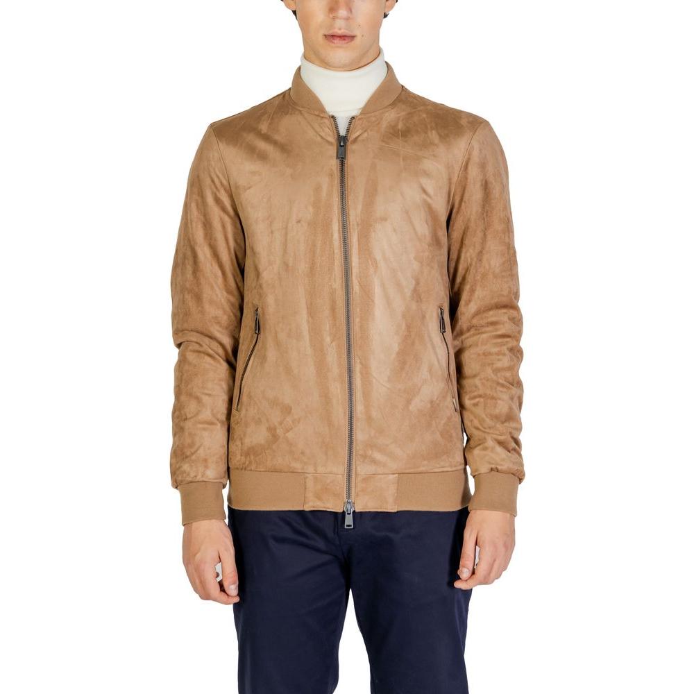 Gianni Lupo Beige Polyester Jacket Gianni Lupo Rosy Brown