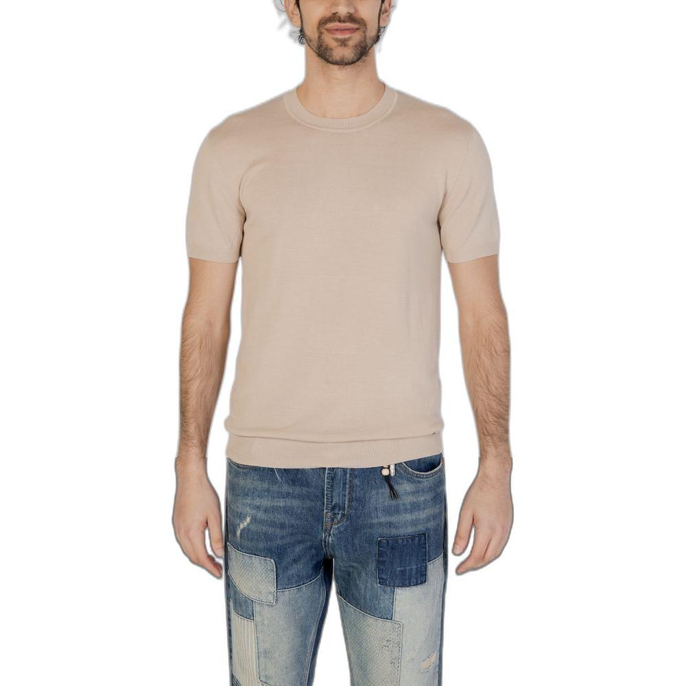 Gianni Lupo Beige Viscose T-Shirt Gianni Lupo Dark Gray