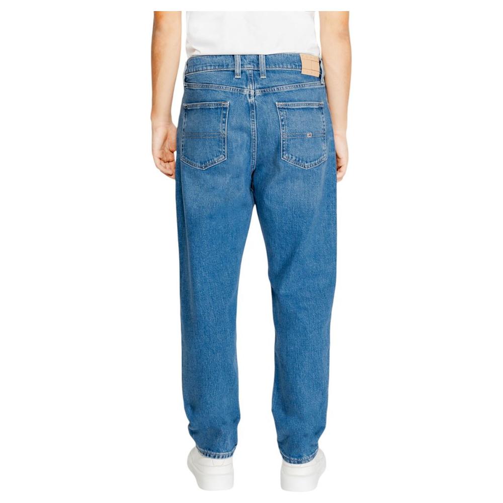 Back view of Tommy Hilfiger blue recycled cotton men's jeans, featuring a comfortable fit for the Fall/Winter collection.