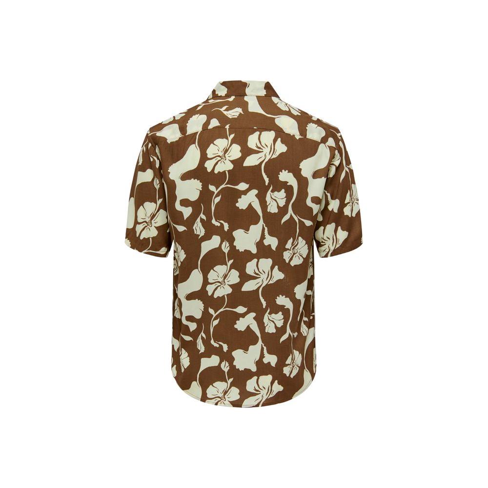 Only & Sons Brown Viscose Shirt Only & Sons Dark Olive Green