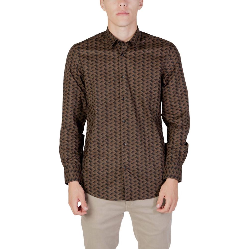 Antony Morato Brown Cotton Shirt Antony Morato Dark Olive Green
