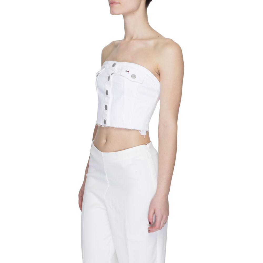 Tommy Hilfiger Jeans White Recycled Cotton Tops & T-Shirt Tommy Hilfiger Jeans Light Gray