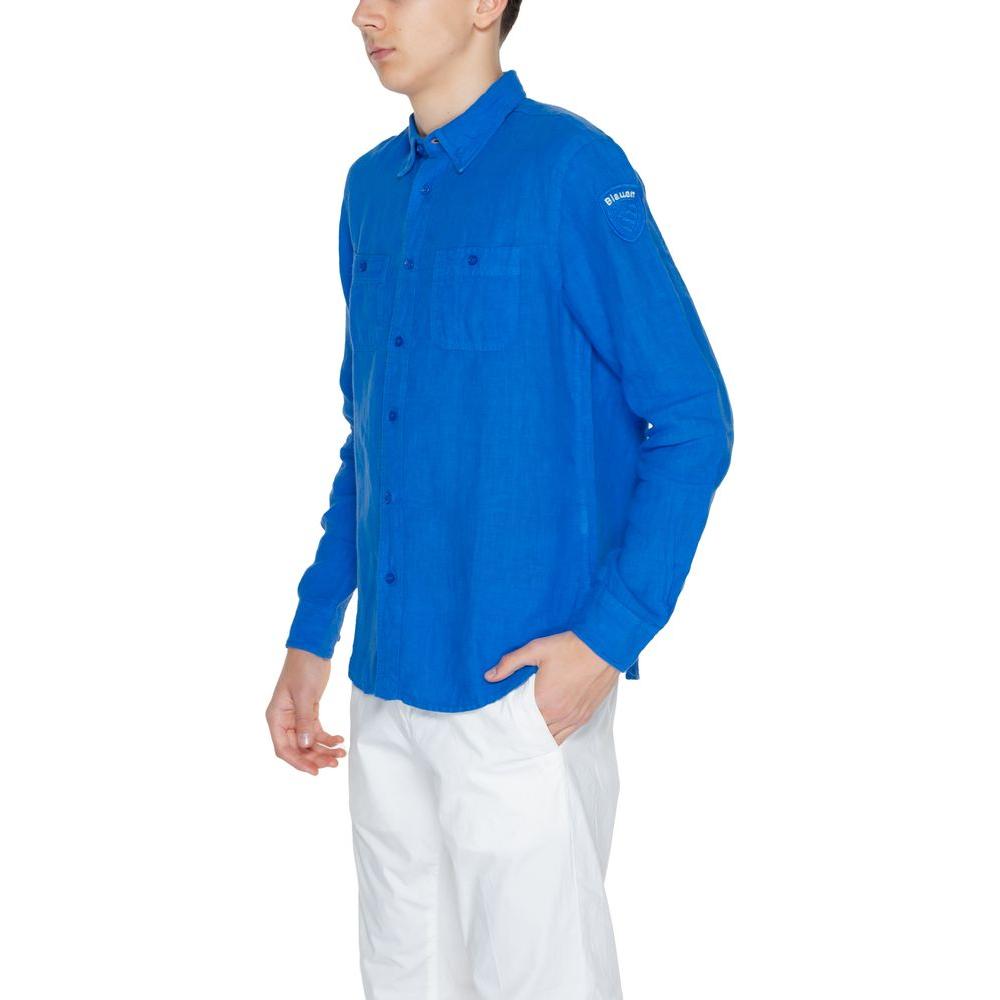Blauer Blue Linen Shirt Blauer Dark Cyan