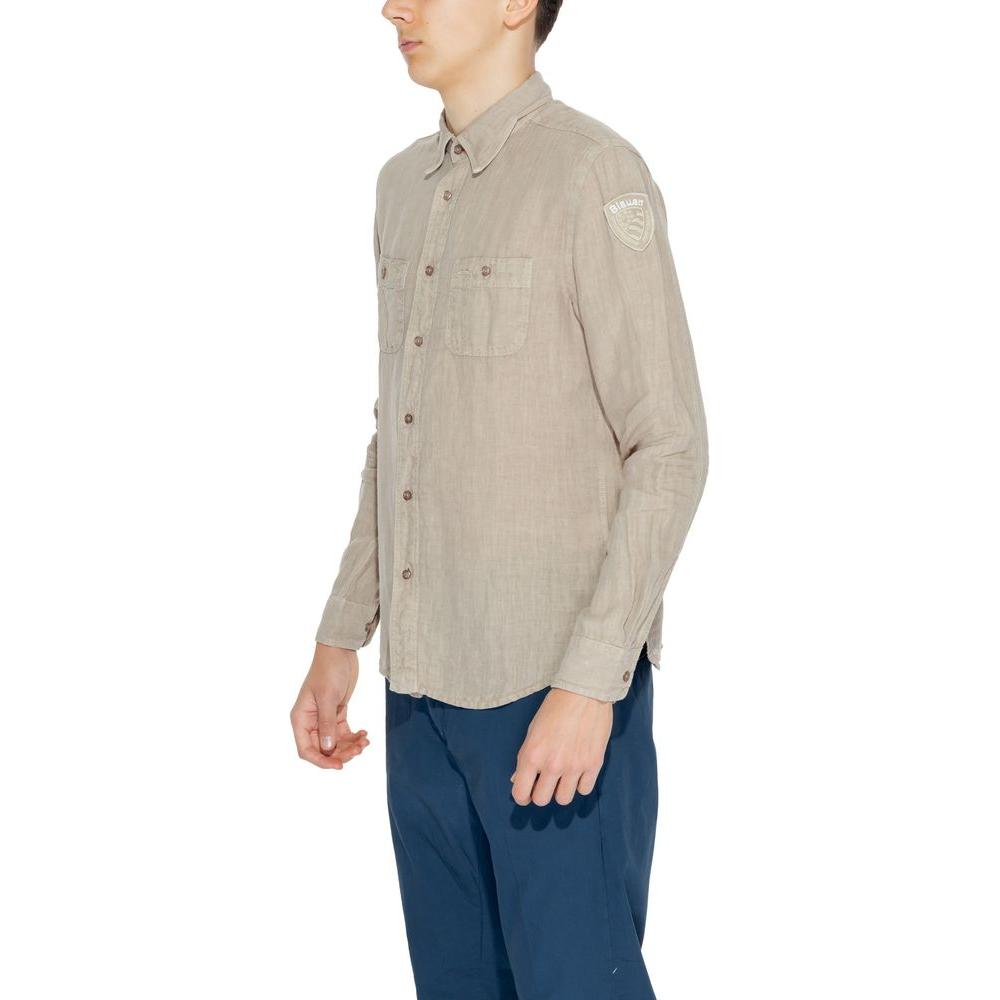 Blauer Beige Linen Shirt Blauer Tan