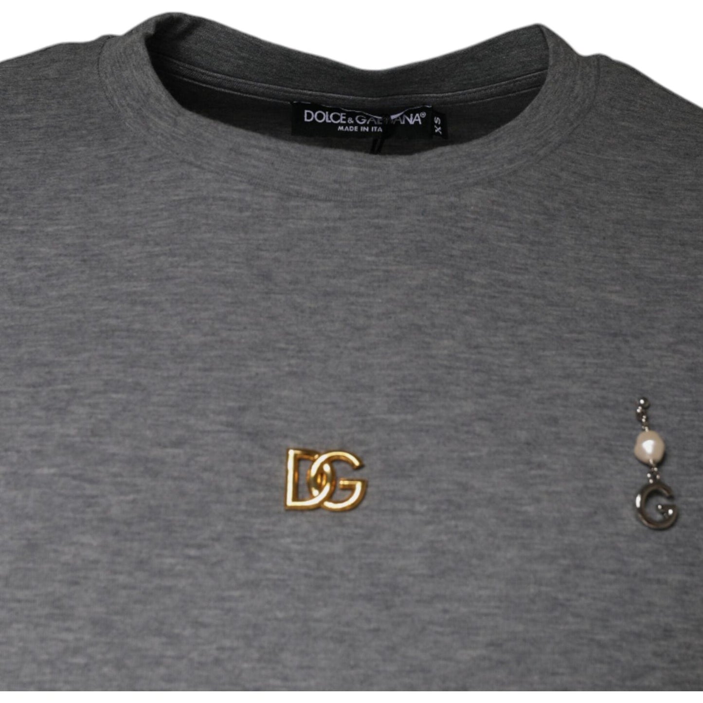 Dolce & Gabbana Gray Cotton Blend Embellished Tee T-shirt Dolce & Gabbana Dim Gray
