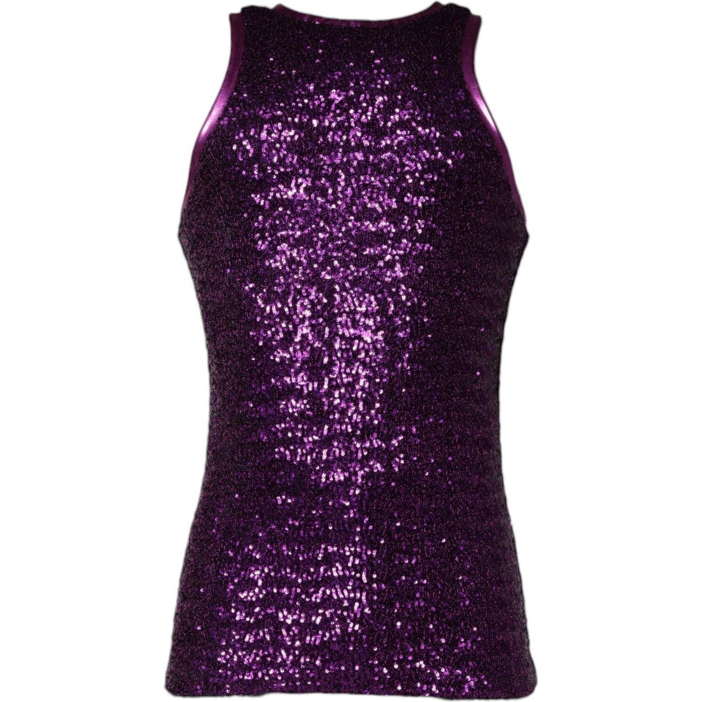 Dolce & Gabbana Purple Sequin Round Neck Sleeveless T-shirt