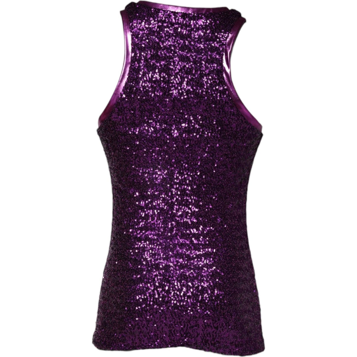 Dolce & Gabbana Purple Sequin Round Neck Sleeveless T-shirt