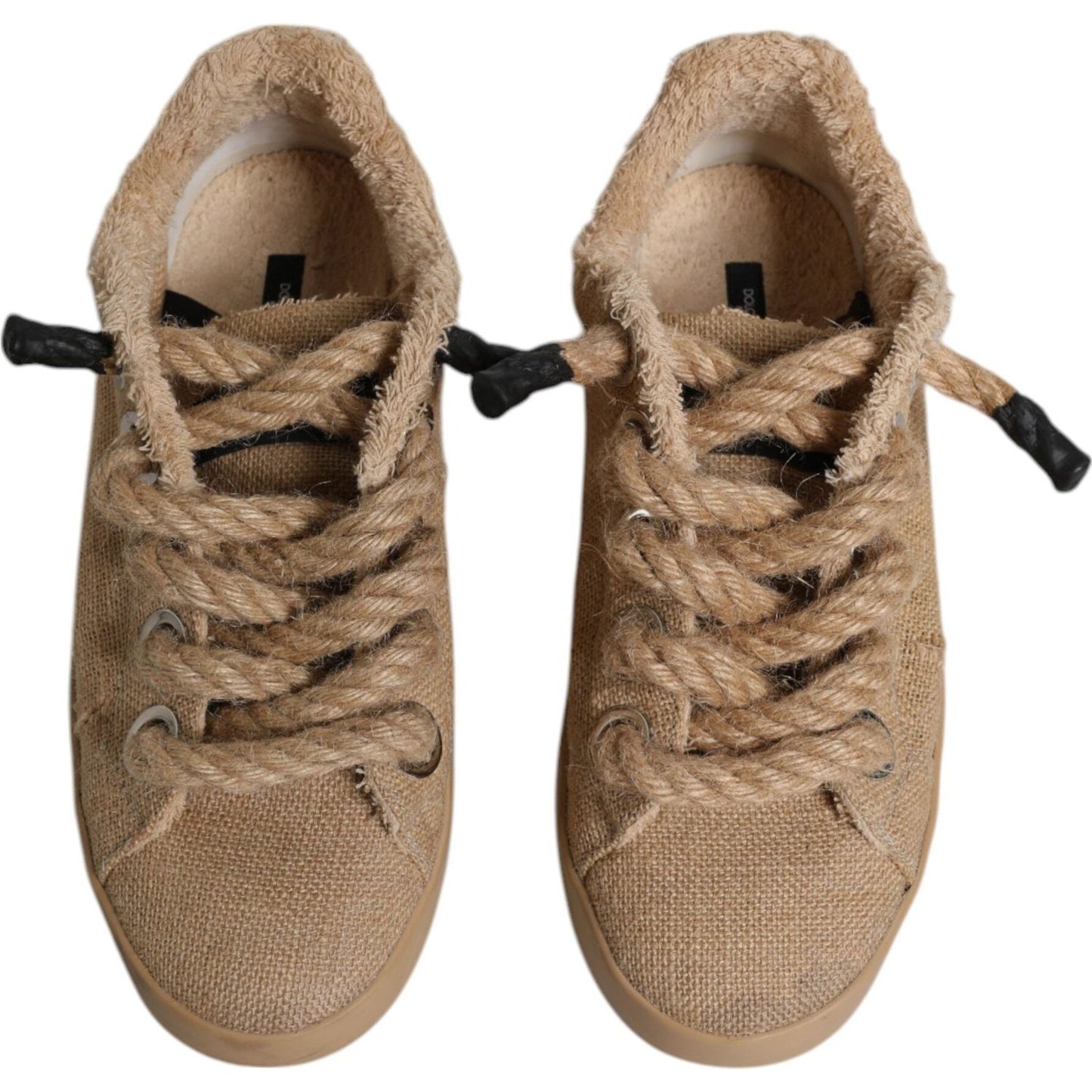 Dolce & Gabbana Brown Jute Fabric Low Top Men Sneakers Shoes Dolce & Gabbana Dim Gray