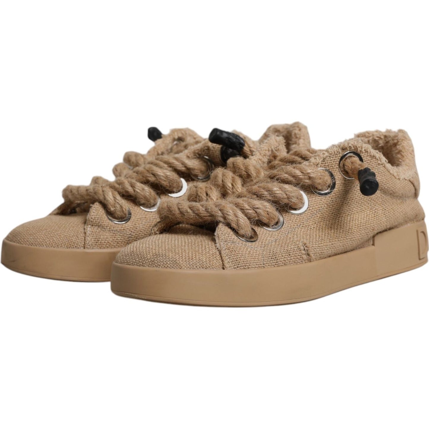Dolce & Gabbana Brown Jute Fabric Low Top Men Sneakers Shoes Dolce & Gabbana Rosy Brown