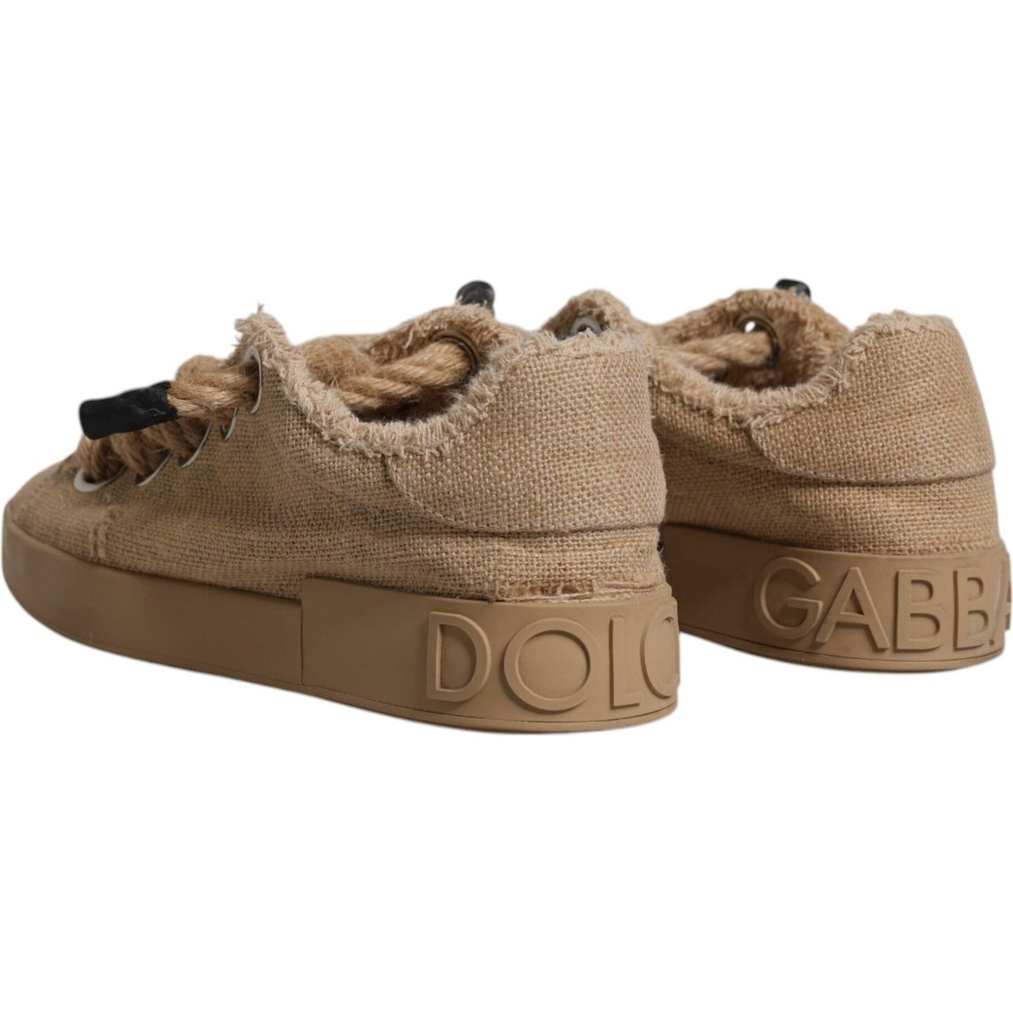 Dolce & Gabbana Brown Jute Fabric Low Top Men Sneakers Shoes Dolce & Gabbana Dim Gray