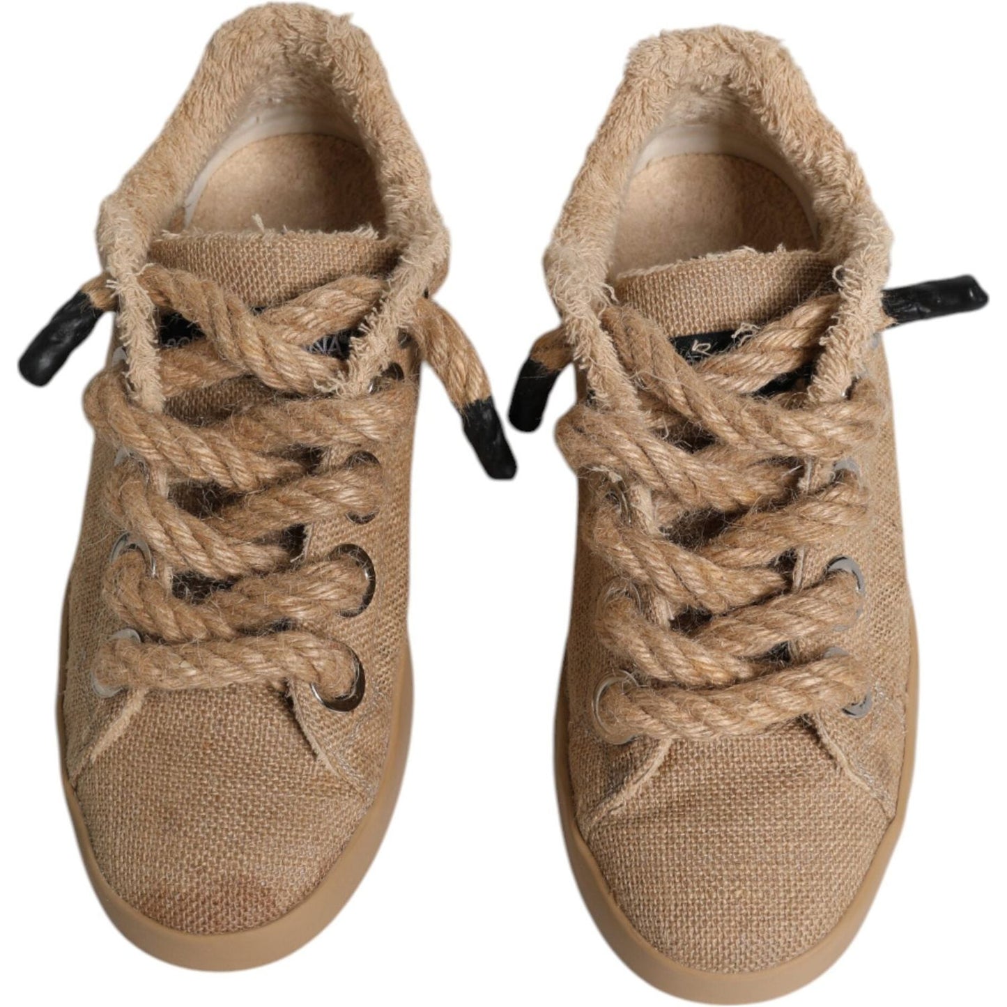 Dolce & Gabbana Brown Jute Fabric Low Top Men Sneakers Shoes Dolce & Gabbana Rosy Brown