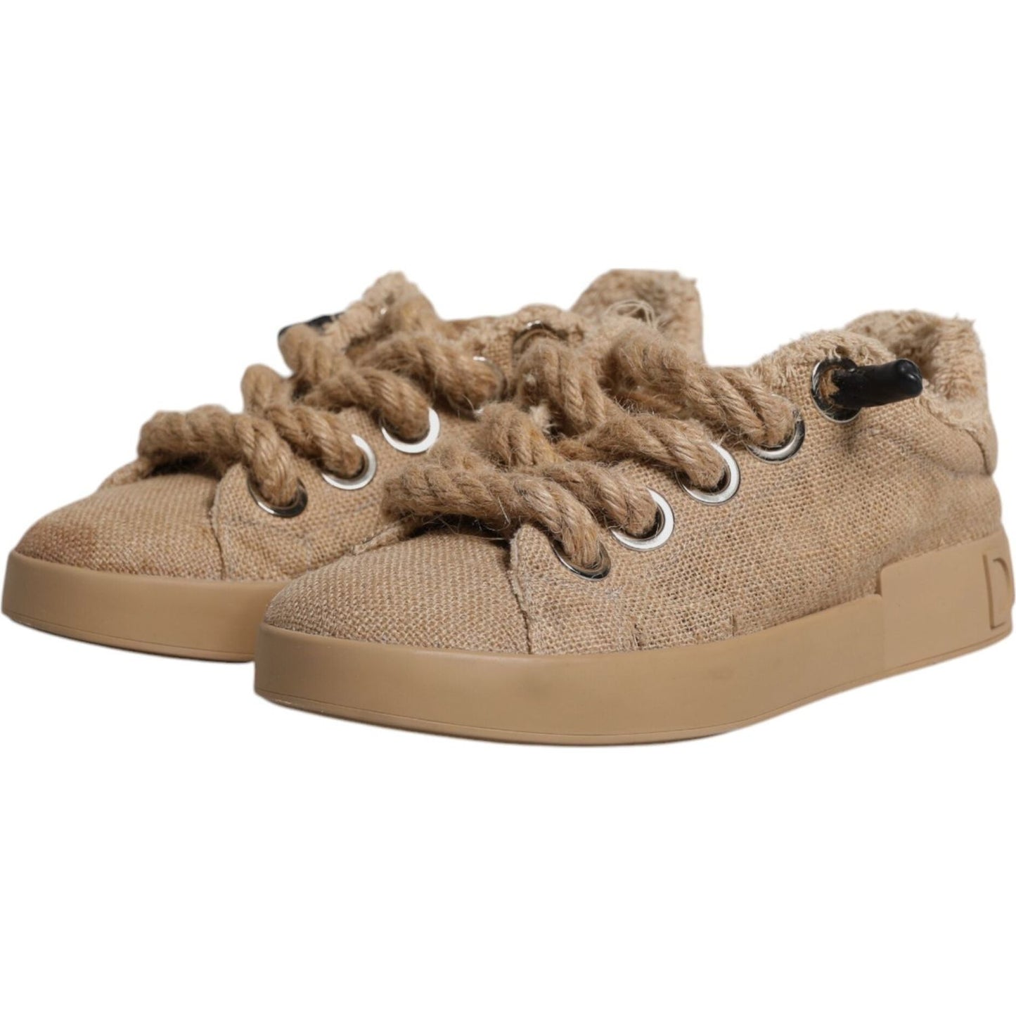 Dolce & Gabbana Brown Jute Fabric Low Top Men Sneakers Shoes Dolce & Gabbana Rosy Brown
