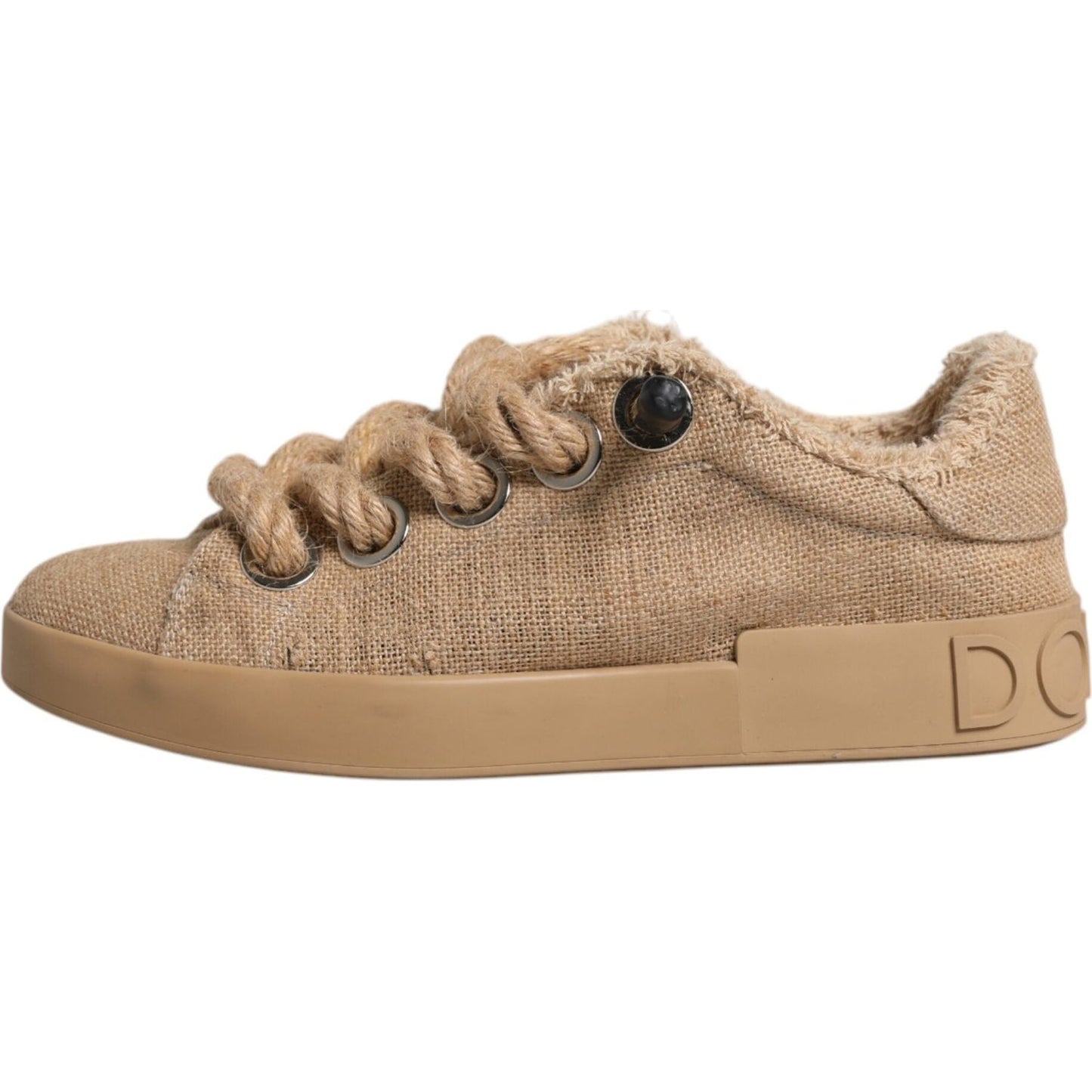 Dolce & Gabbana Brown Jute Fabric Low Top Men Sneakers Shoes Dolce & Gabbana Rosy Brown
