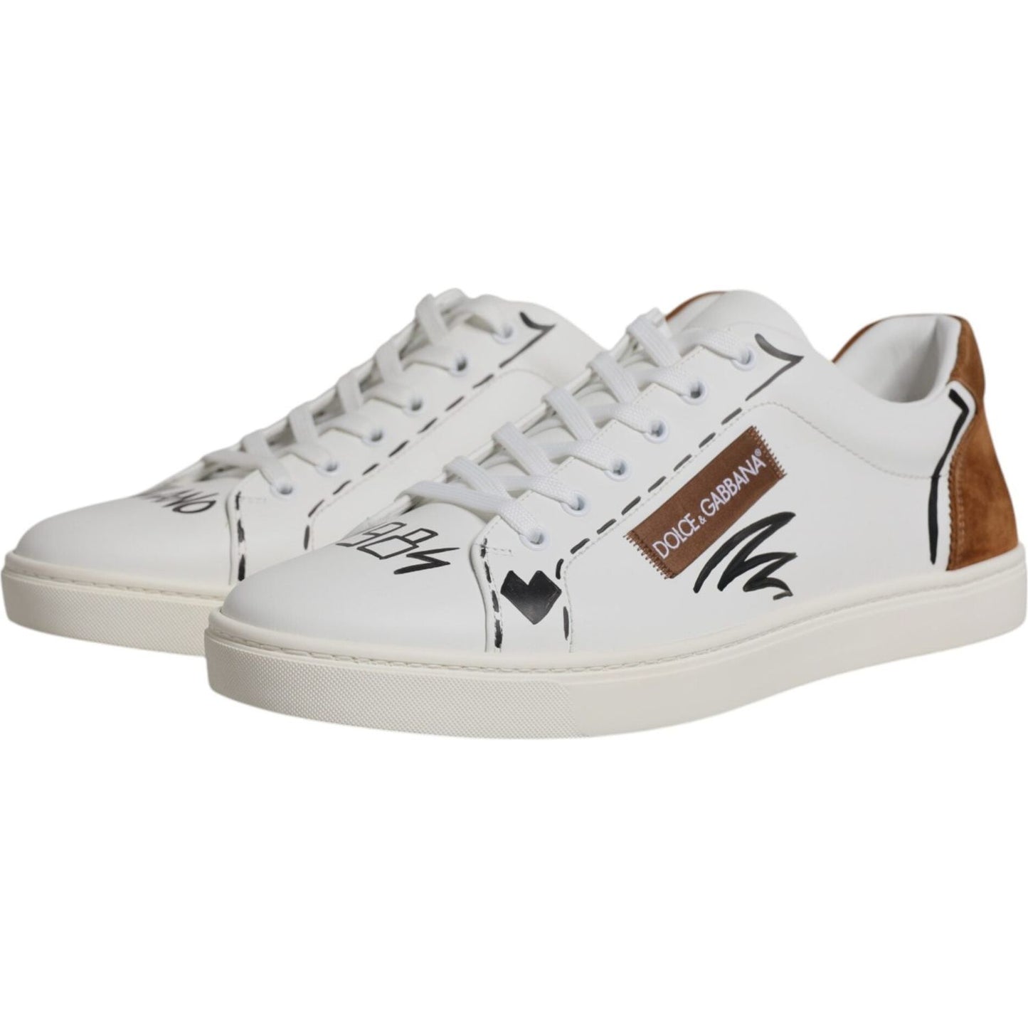 Dolce & Gabbana White Brown London Low Top Men Sneakers Shoes Dolce & Gabbana Light Gray