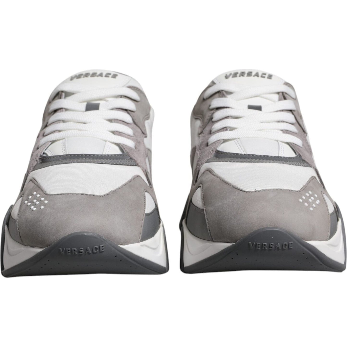 Versace Grey Leather Neoprene Chunky Low Top Squalo Sneakers Shoes Versace Gray