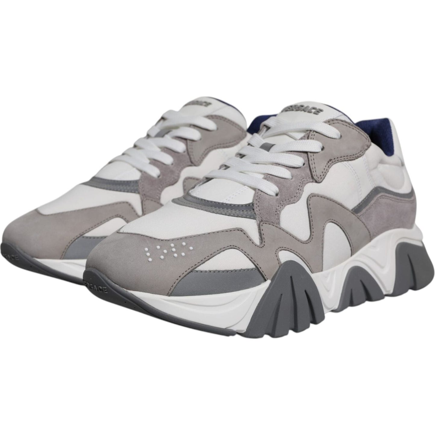 Versace Grey Leather Neoprene Chunky Low Top Squalo Sneakers Shoes Versace Light Slate Gray
