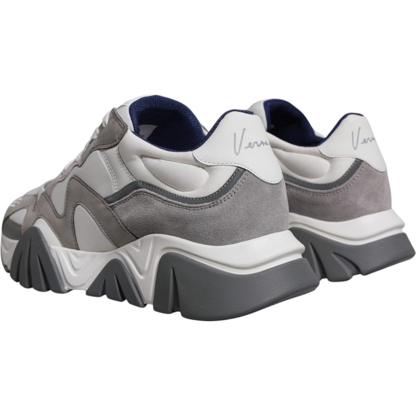 Versace Grey Leather Neoprene Chunky Low Top Squalo Sneakers Shoes Versace Slate Gray