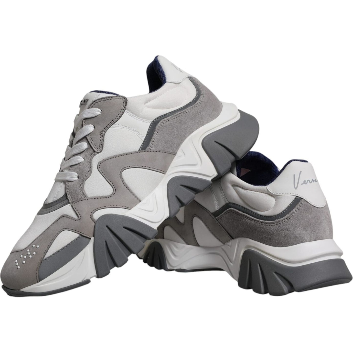 Versace Grey Leather Neoprene Chunky Low Top Squalo Sneakers Shoes Versace Slate Gray