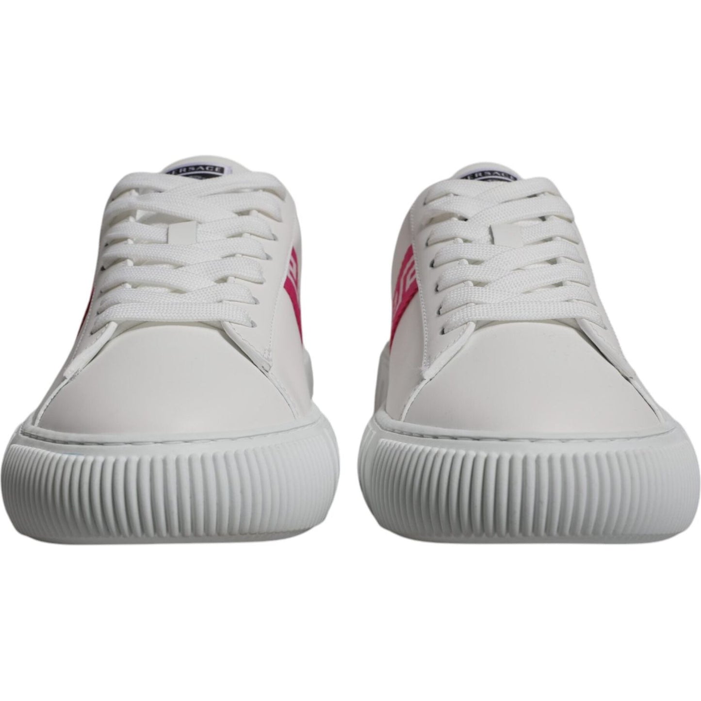 Versace White Pink Greca Print Platform Low Top Sneakers Shoes Versace Gray