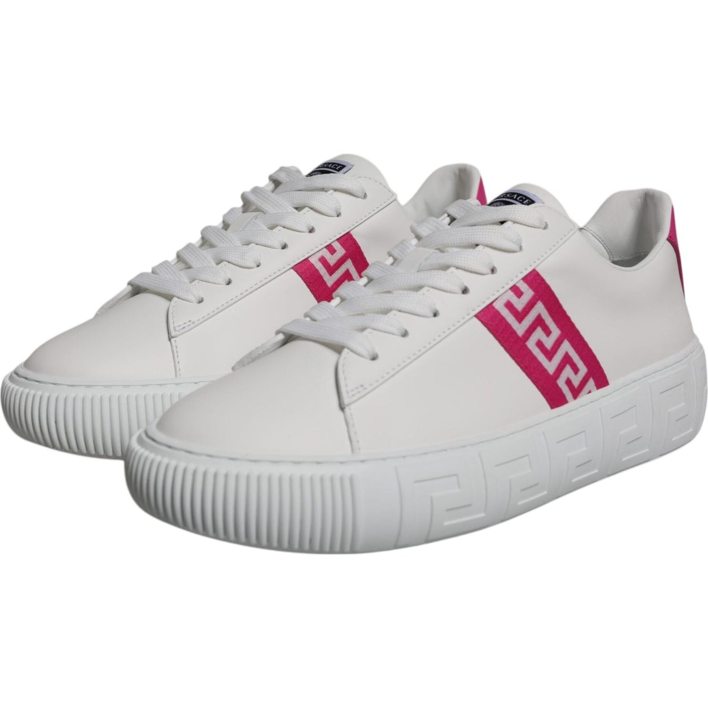 Versace White Pink Greca Print Platform Low Top Sneakers Shoes Versace Gray