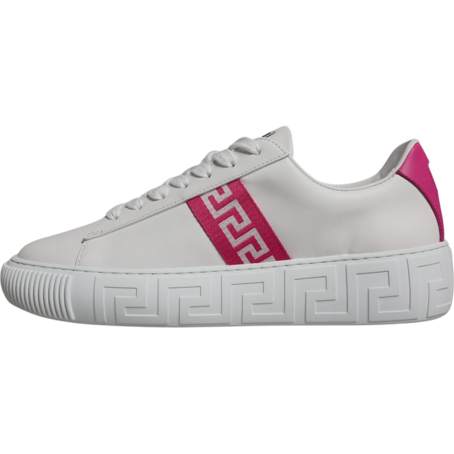 Versace White Pink Greca Print Platform Low Top Sneakers Shoes Versace Gray
