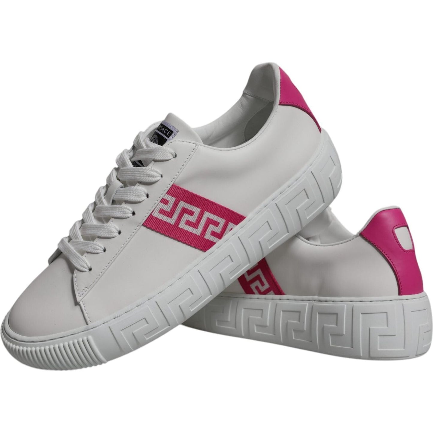 Versace White Pink Greca Print Platform Low Top Sneakers Shoes Versace Dark Gray