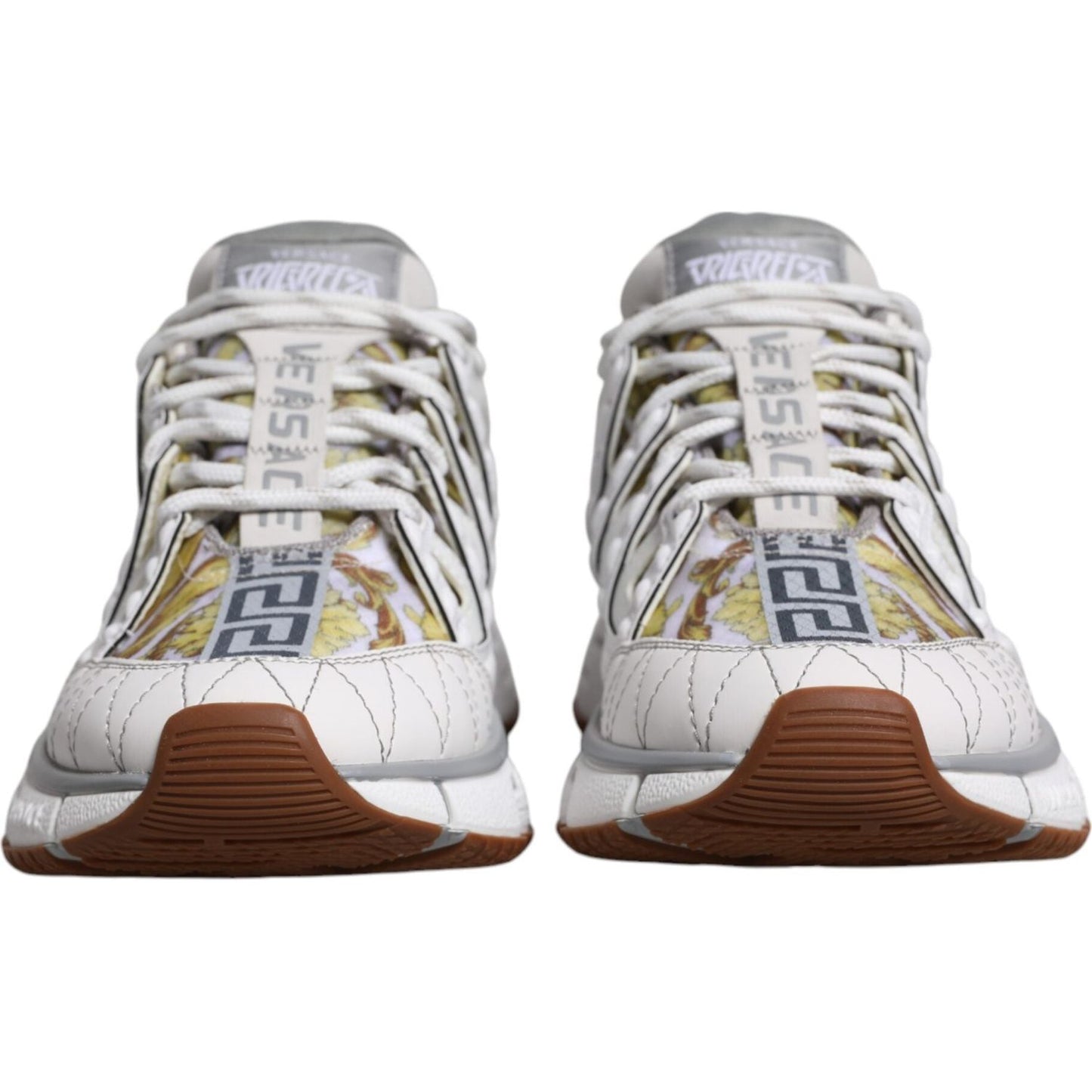 Versace White Trigreca Barocco Print Low Top Sneakers Shoes Versace Gray