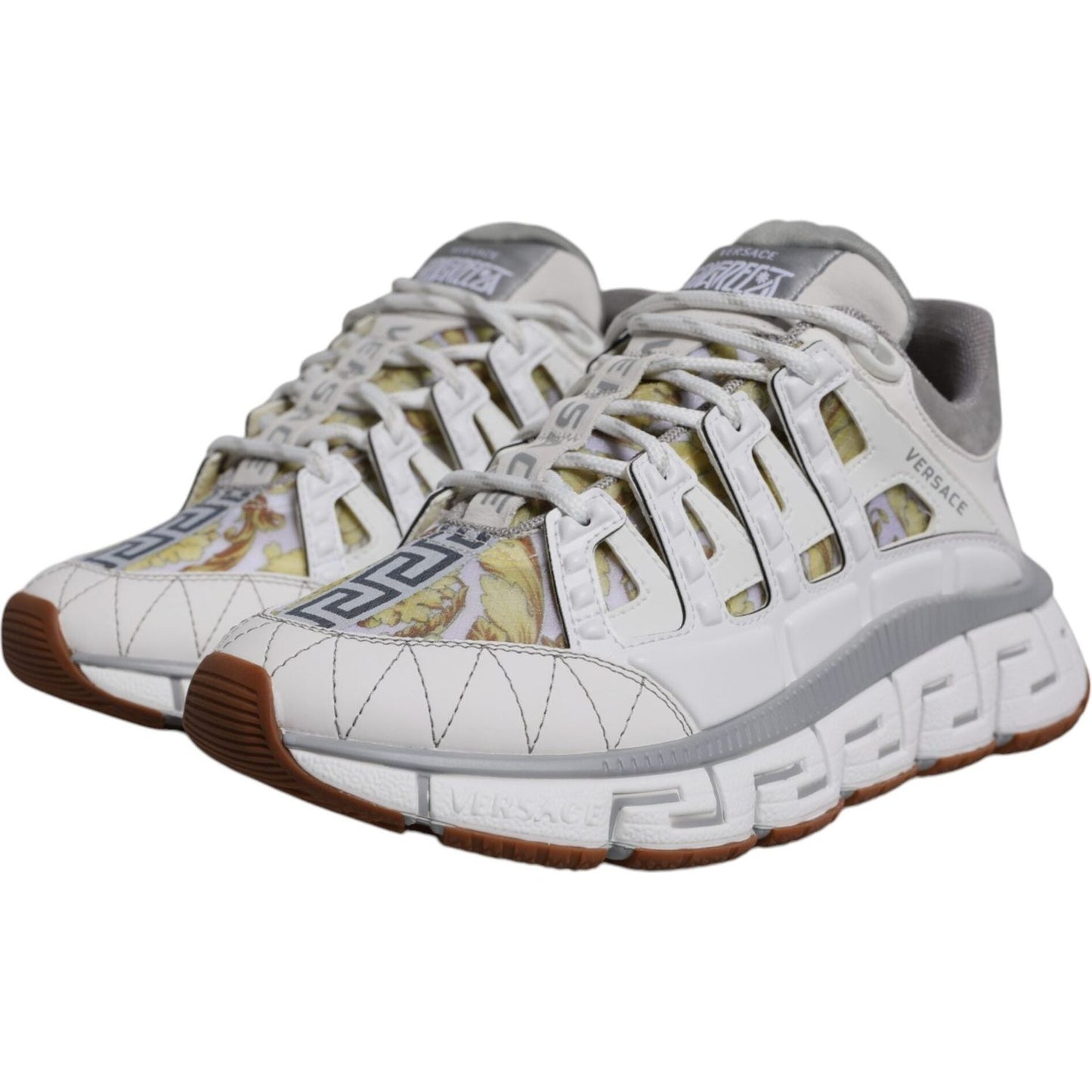Versace White Trigreca Barocco Print Low Top Sneakers Shoes Versace Gray